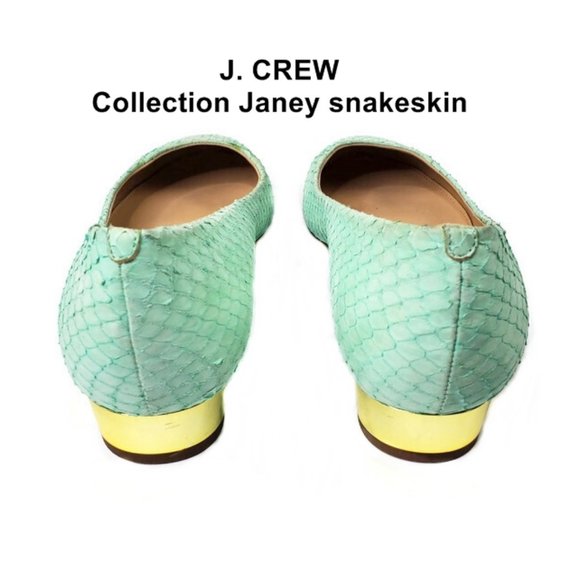 J. CREW Collection Janey snakeskin mint green flats.* Size 7 1/2 * - Picture 3 of 9